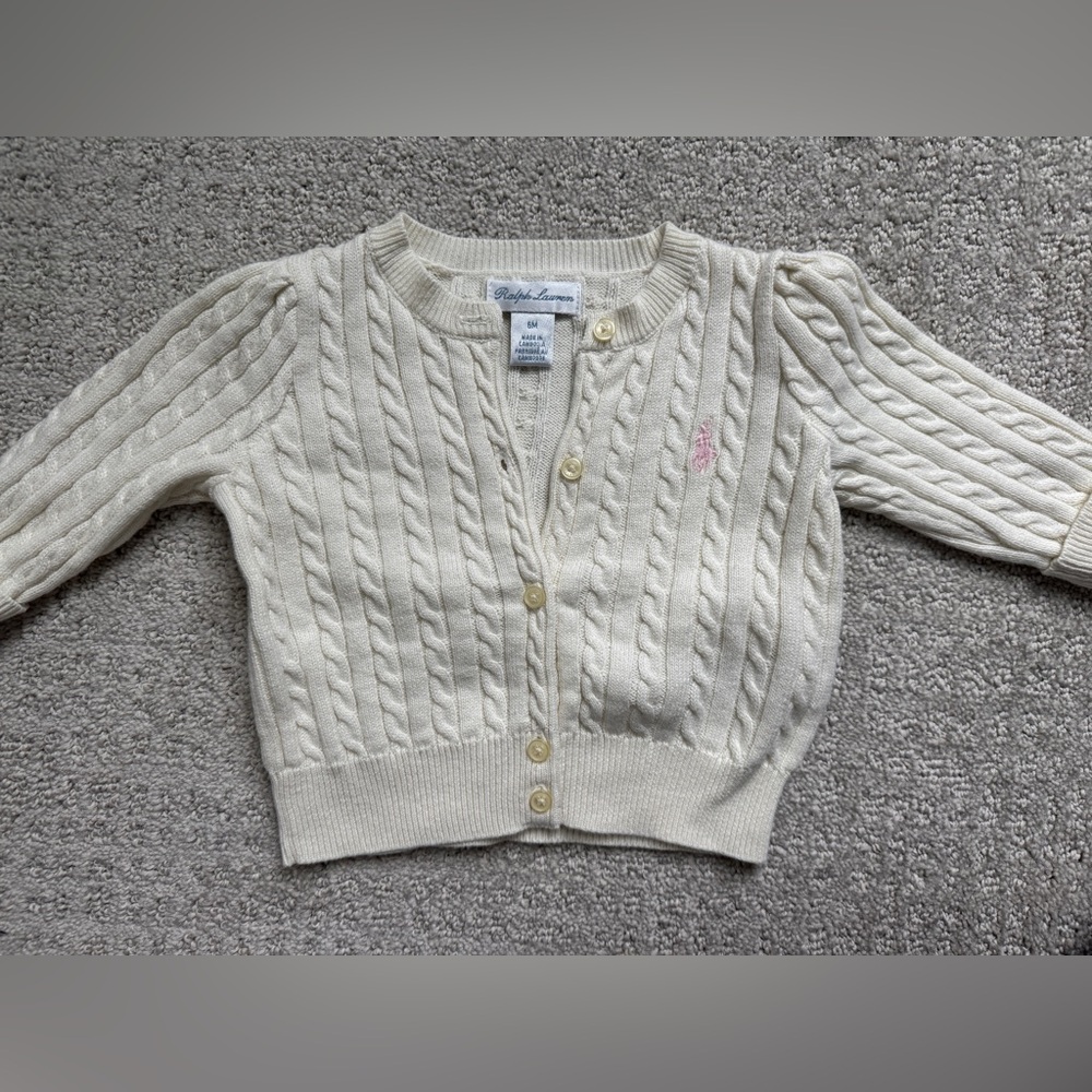 Baby Ralph Lauren Ivory Cable-Knit Button-Front Cardigan